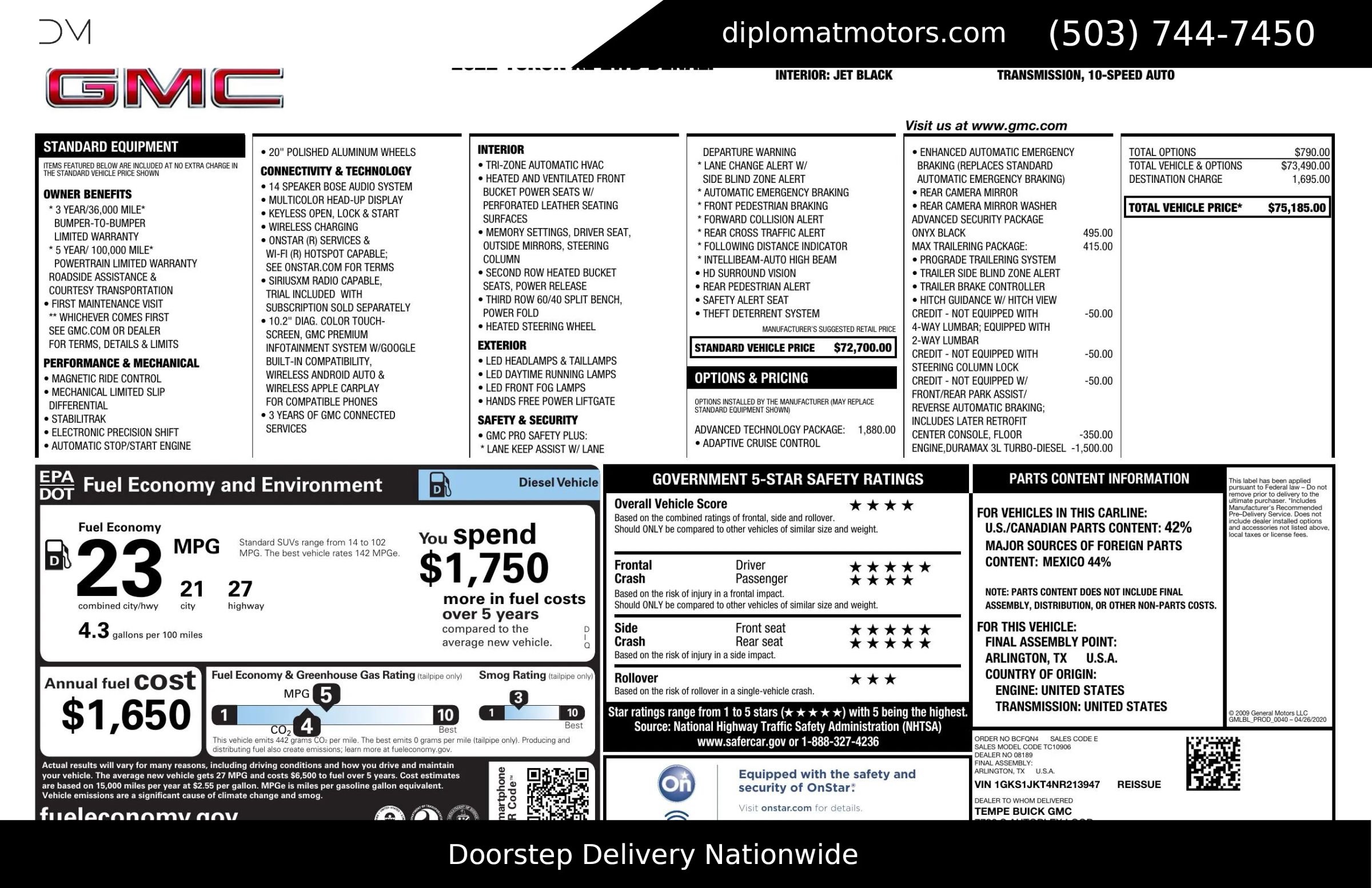 Used 2022 GMC Yukon XL Denali w/ Advanced Technology Package image 2