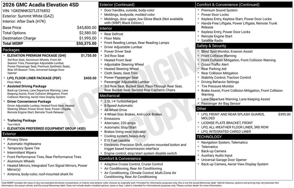 Used 2026 GMC Acadia Elevation w/ Elevation Premium Package AWD/4WD image 7