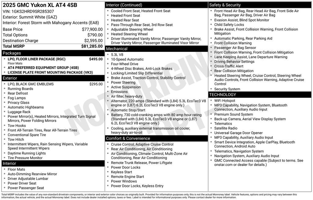 Used 2025 GMC Yukon XL AT4 w/ LPO, Floor Liner Package AWD/4WD image 34