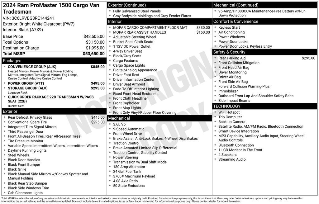 Used 2024 RAM ProMaster 1500 w/ Convenience Group FWD image 41