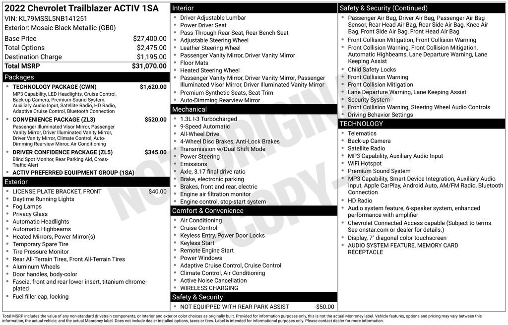 Used 2022 Chevrolet TrailBlazer ACTIV w/ Technology Package AWD/4WD image 10