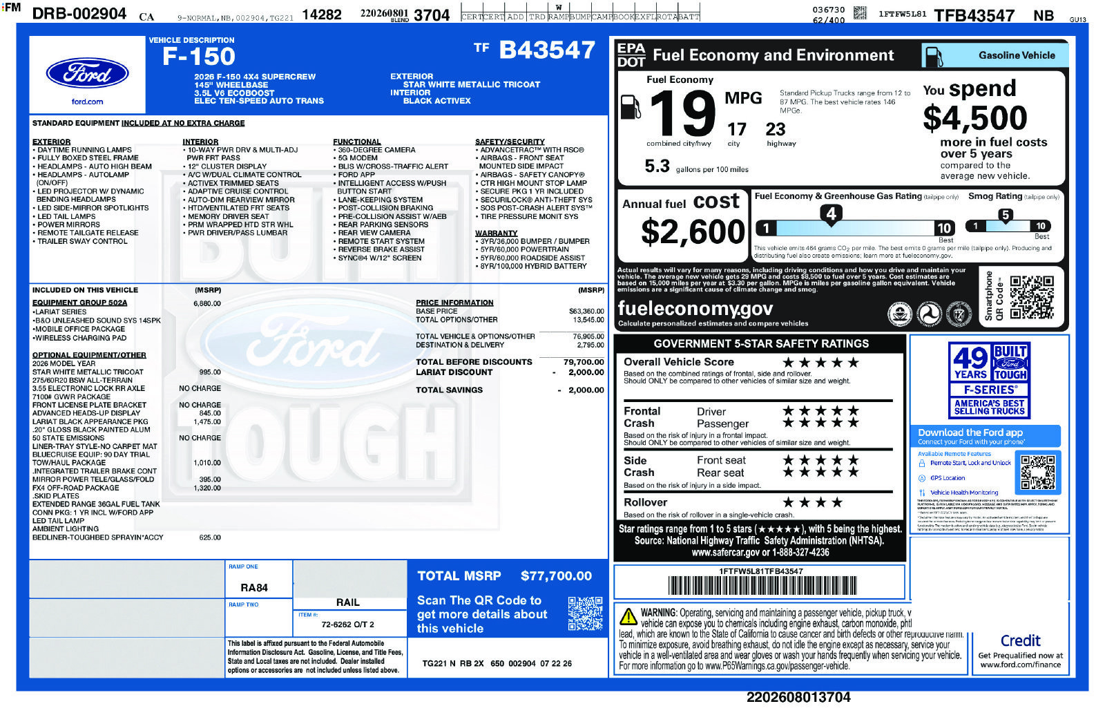 New 2026 Ford F150 Lariat w/ Equipment Group 502A High AWD/4WD image 5