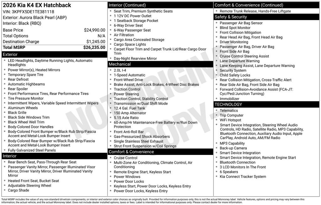 New 2026 Kia K4 EX FWD image 4