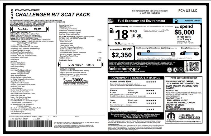 Used 2018 Dodge Challenger R/T Scat Pack w/ Leather Interior Group RWD image 3