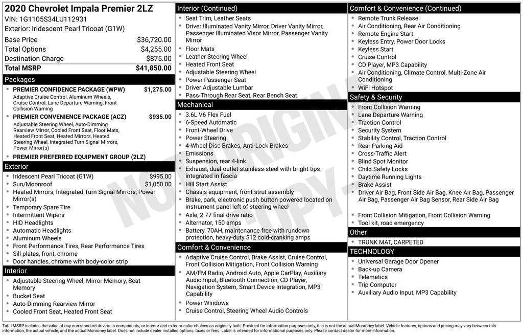 Used 2020 Chevrolet Impala Premier w/ Premier Confidence Package FWD image 35