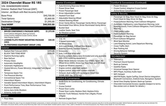 Certified 2024 Chevrolet Blazer RS w/ Driver Confidence II Package AWD/4WD image 12