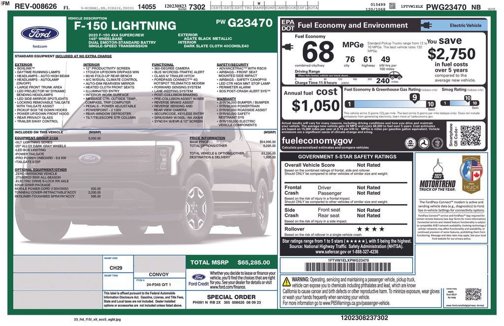 Certified 2023 Ford F150 Lightning XLT w/ Equipment Group 312A High AWD/4WD image 6