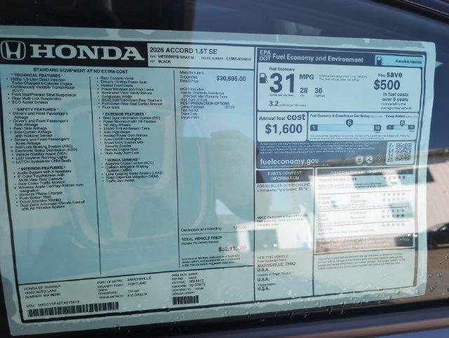 New 2026 Honda Accord SE image 33