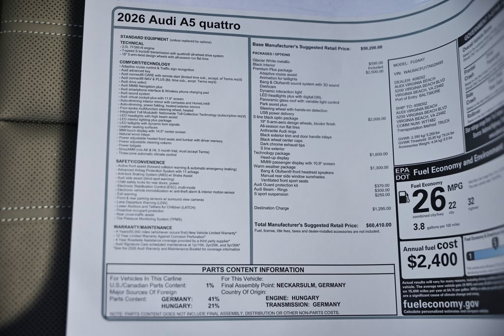 New 2026 Audi A5 2.0T Premium Plus AWD/4WD image 25