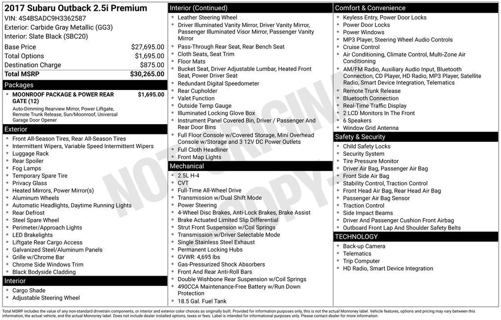 Used 2017 Subaru Outback 2.5i Premium image 43