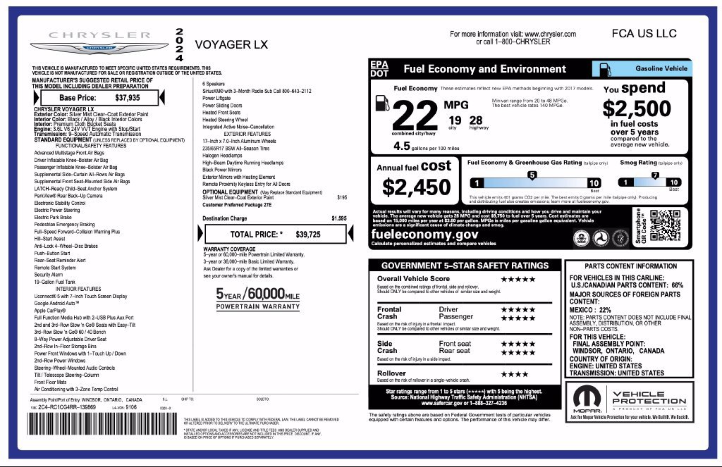 Used 2024 Chrysler Voyager LX FWD image 7