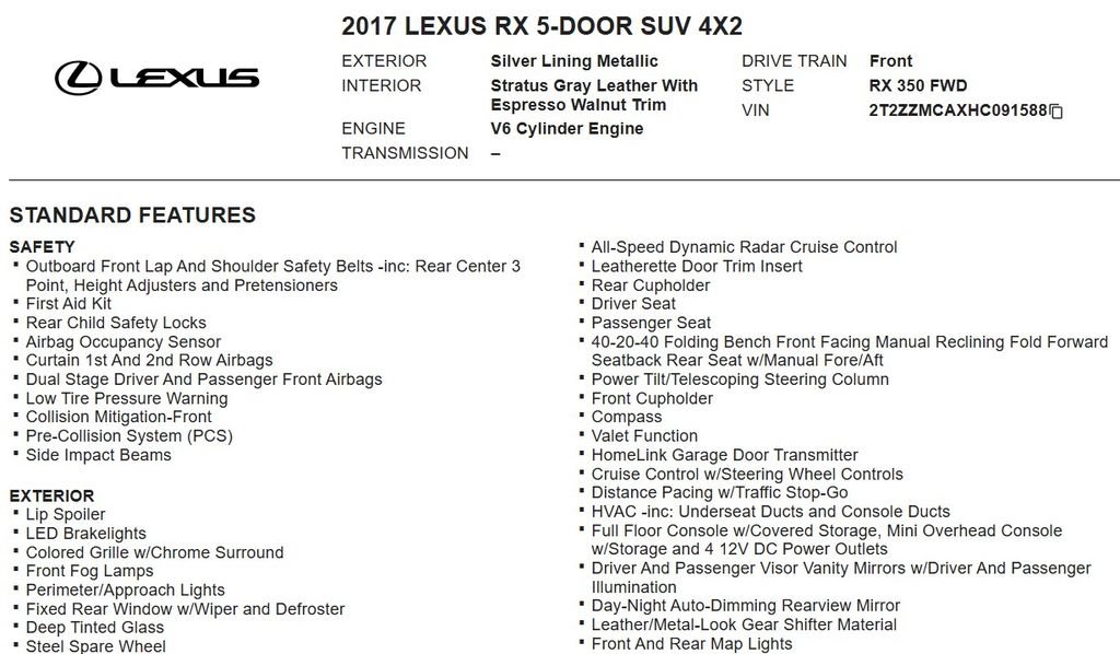 Used 2017 Lexus RX 350 FWD w/ Premium Package image 28