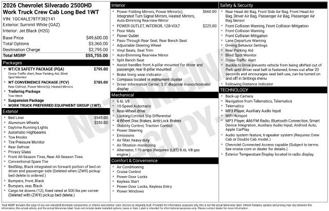 New 2026 Chevrolet Silverado 2500 W/T w/ WT/CX Safety Package RWD image 4
