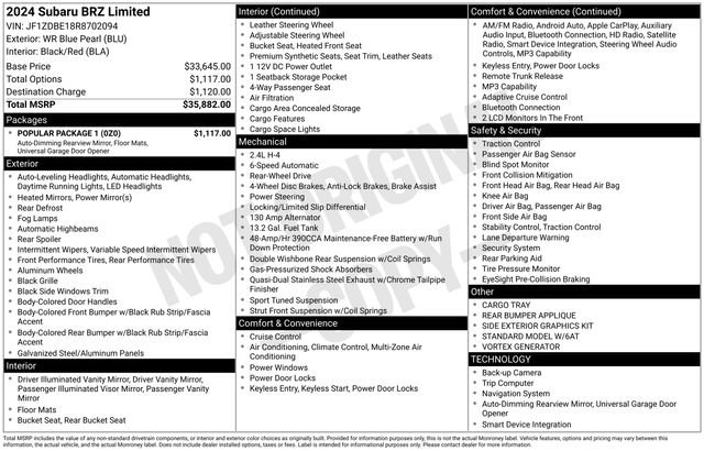 Used 2024 Subaru BRZ Limited w/ Popular Package 1 image 15