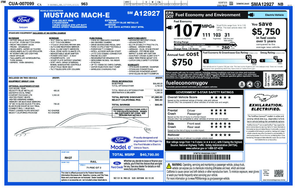 Certified 2025 Ford Mustang Mach-E Select w/ Comfort Package Lite RWD image 3