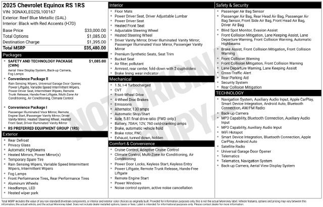 Certified 2025 Chevrolet Equinox RS w/ Safety and Technology Package FWD image 27