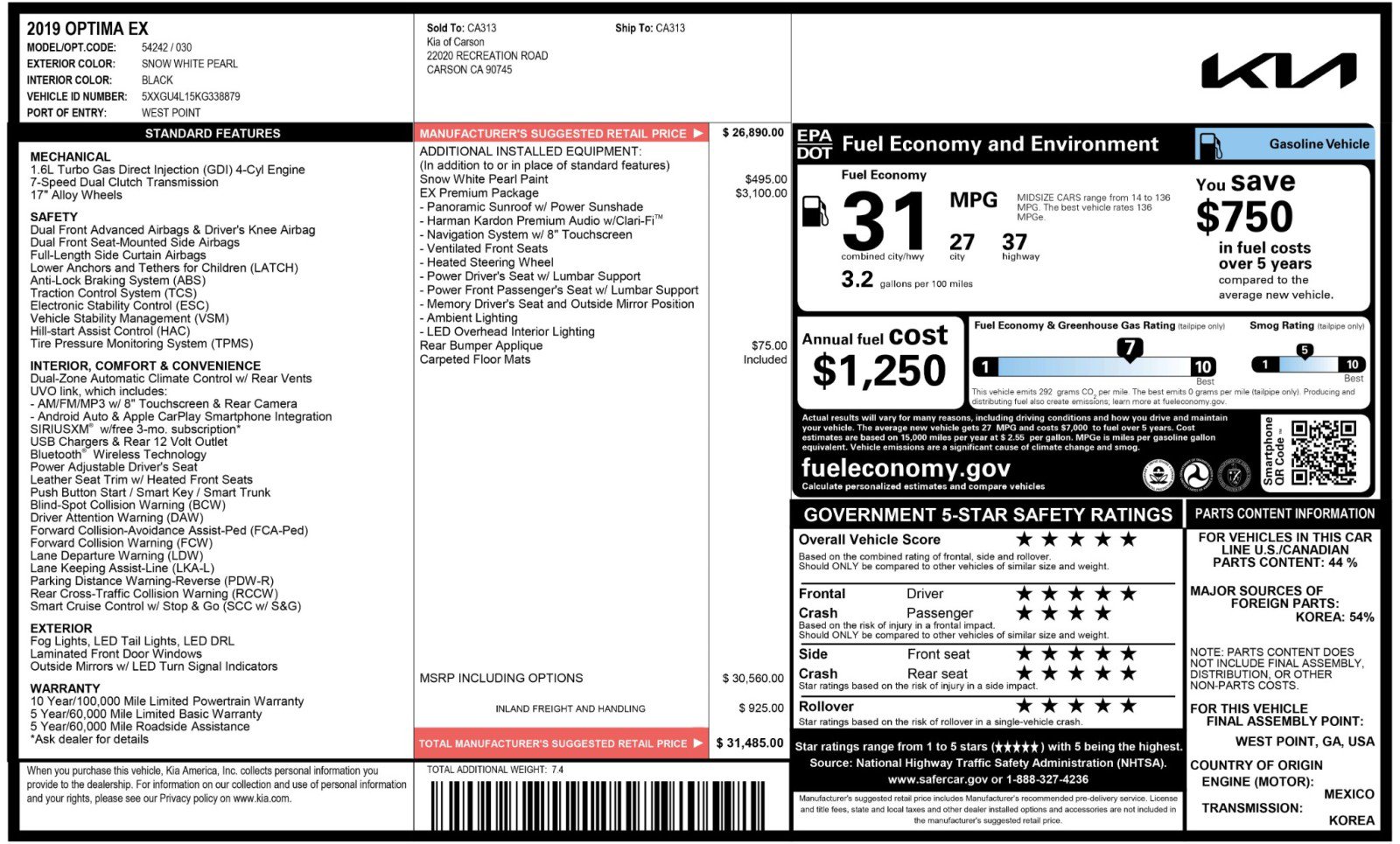 Used 2019 Kia Optima EX w/ EX Premium Package image 55