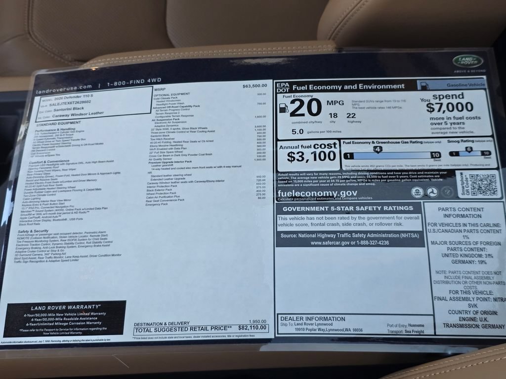 New 2026 Land Rover Defender 110 S AWD/4WD image 36