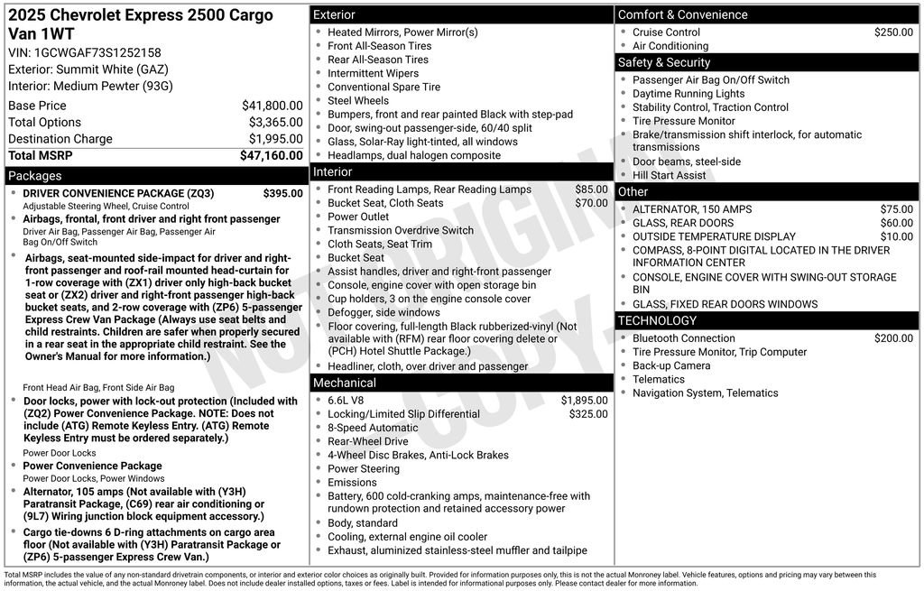 New 2025 Chevrolet Express 2500 w/ Driver Convenience Package RWD image 20