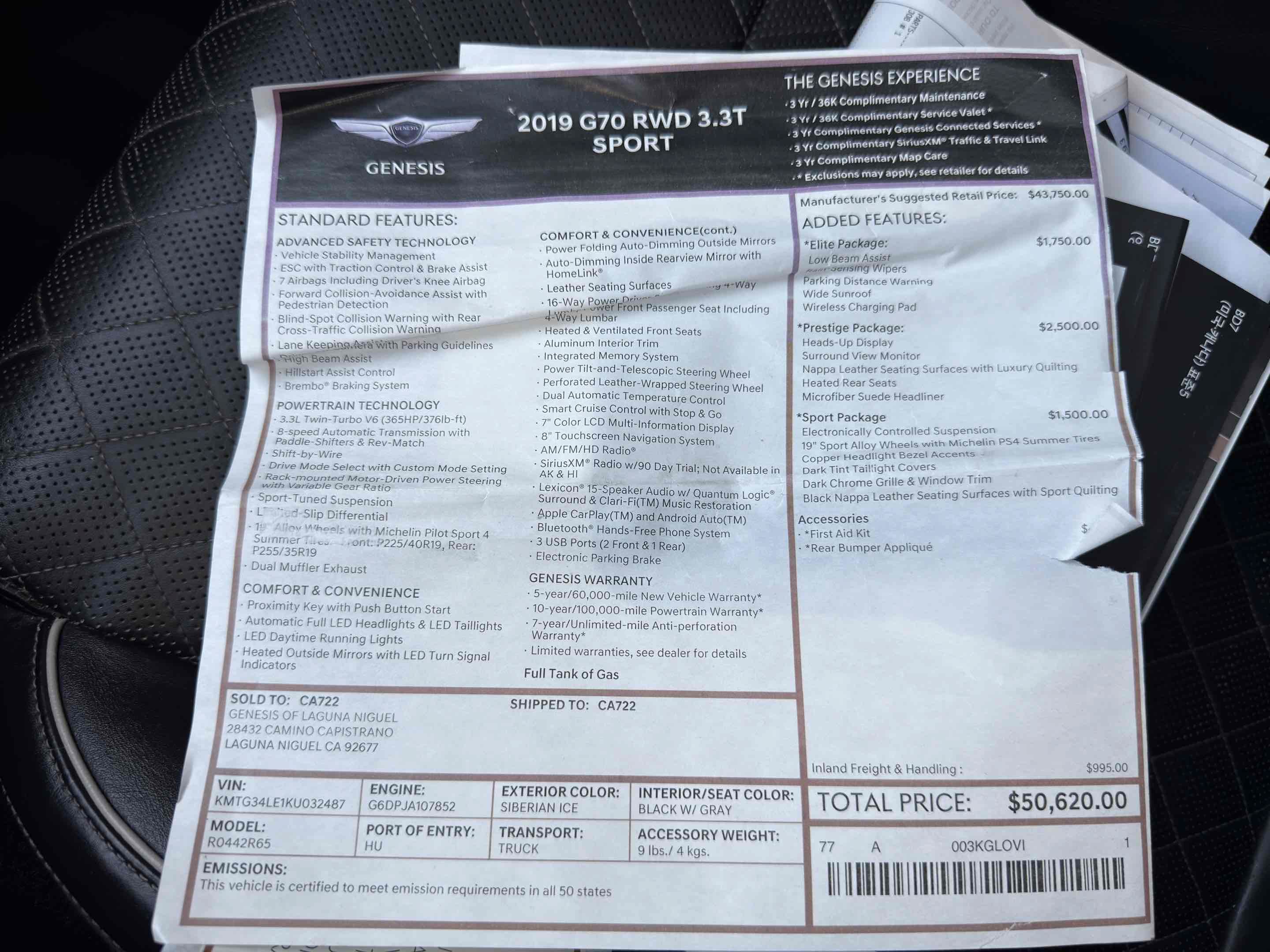 Used 2019 Genesis G70 3.3T Advanced w/ Sport Package RWD image 68