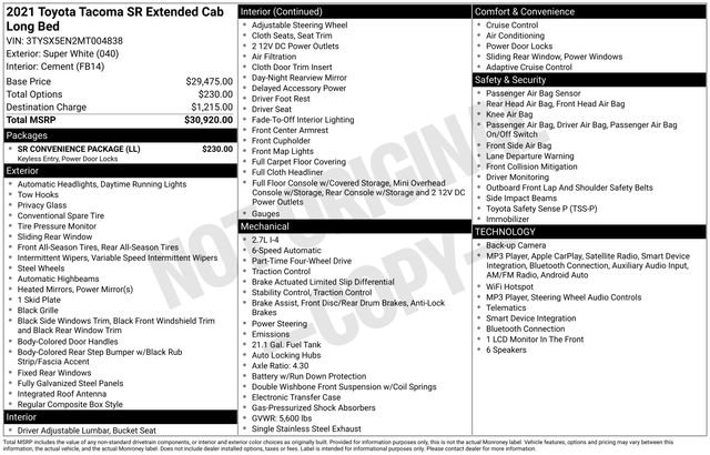 Used 2021 Toyota Tacoma SR w/ SR Convenience Package AWD/4WD image 16