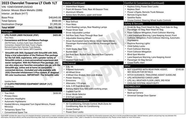 Certified 2023 Chevrolet Traverse LT w/ LPO, Floor Liner Package AWD/4WD image 6