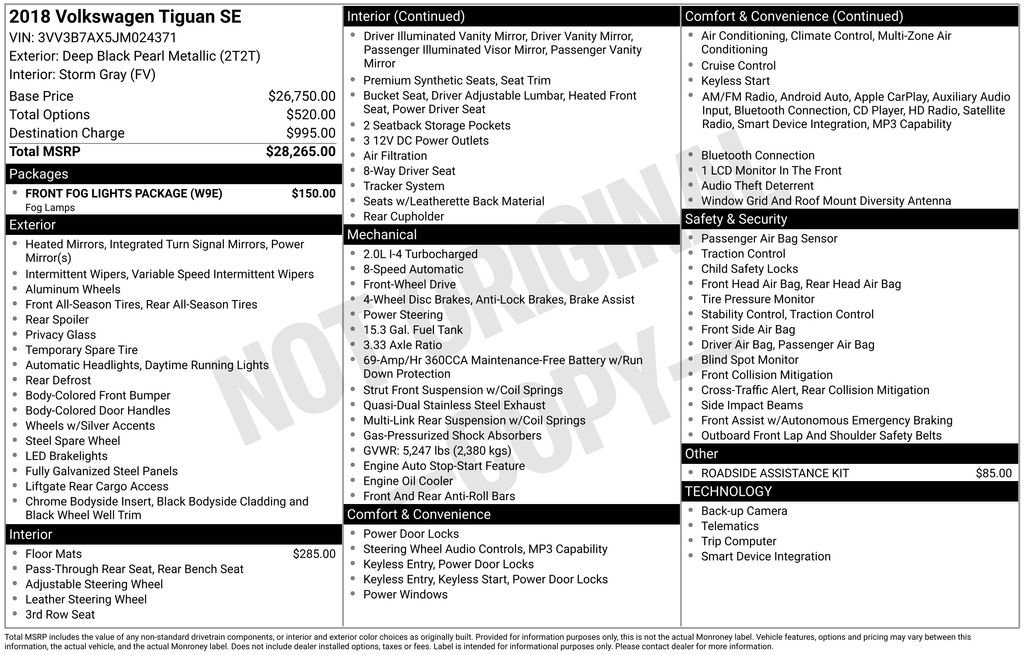 Used 2018 Volkswagen Tiguan SE w/ Front Fog Lights Package FWD image 6