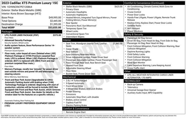 Certified 2023 Cadillac XT5 Premium Luxury w/ LPO, Floor Liner Package image 7