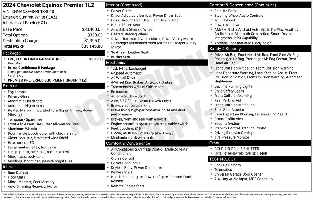 Used 2024 Chevrolet Equinox Premier w/ LPO, Floor Liner Package AWD/4WD image 4