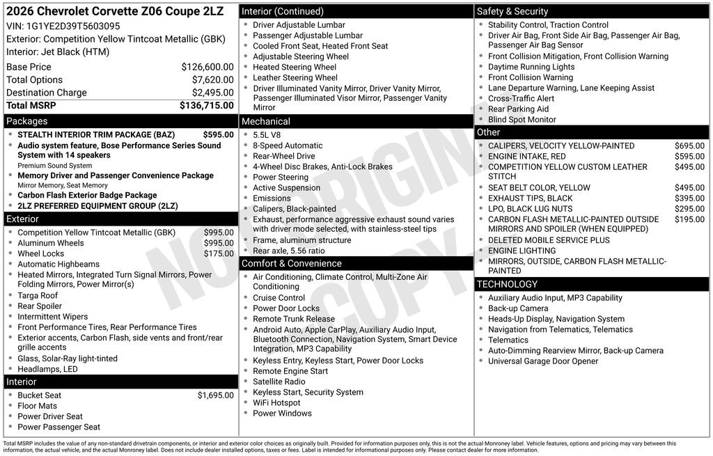 Used 2026 Chevrolet Corvette Z06 w/ Stealth Interior Trim Package image 6