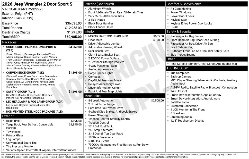New 2026 Jeep Wrangler Sport AWD/4WD image 5