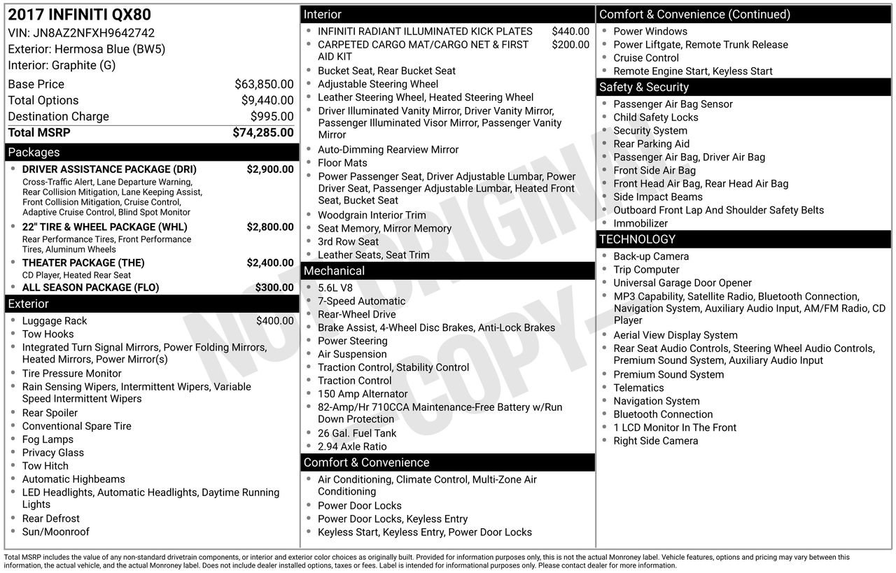 Used 2017 INFINITI QX80 2WD w/ Driver Assistance Package image 30