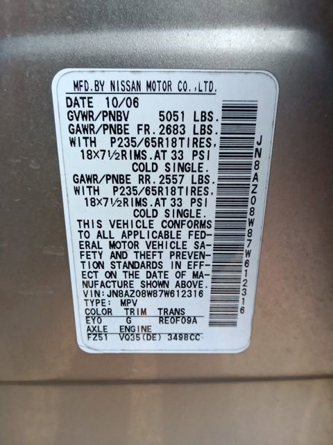 Used 2007 Nissan Murano S w/ Convenience Pkg image 9