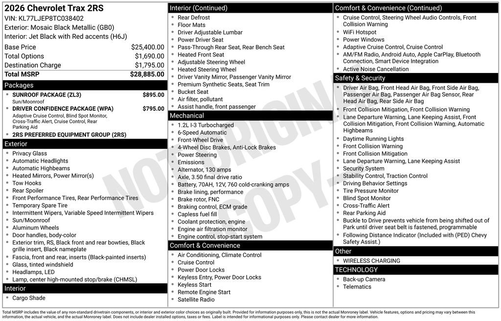 New 2026 Chevrolet Trax RS w/ Sunroof Package FWD image 26