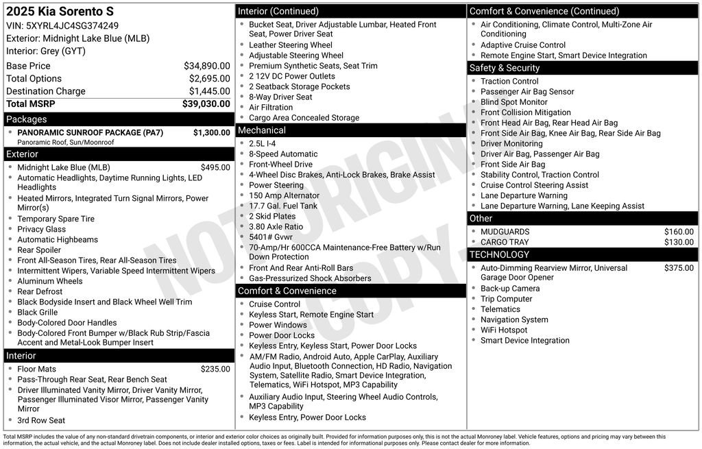 Used 2025 Kia Sorento S w/ Panoramic Sunroof Package FWD image 32