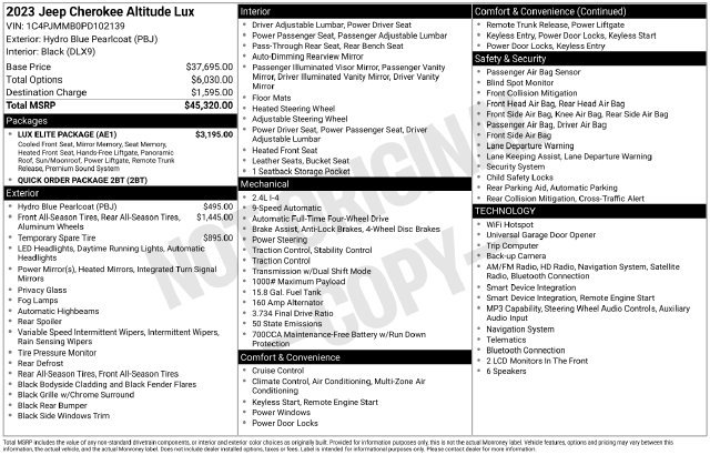 Used 2023 Jeep Cherokee Altitude Lux w/ Lux Elite Package AWD/4WD image 16