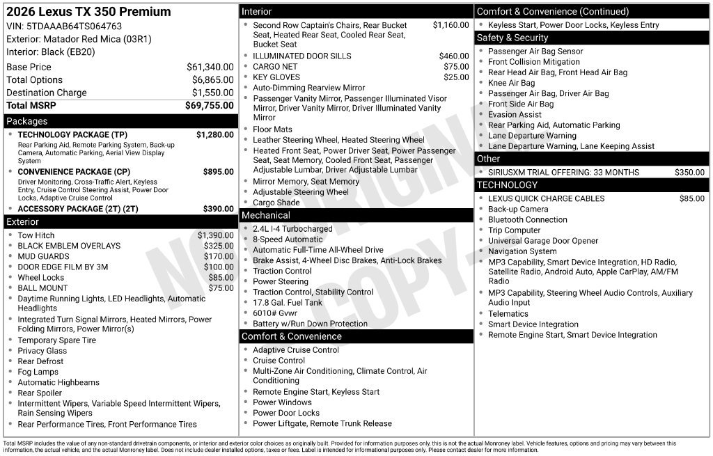 Used 2026 Lexus TX 350 AWD w/ Technology Package image 3