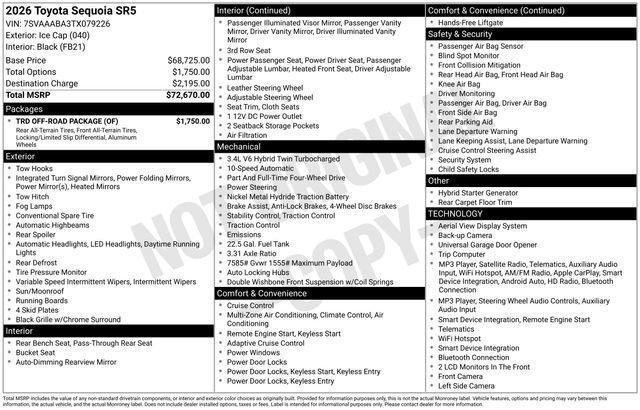 Used 2026 Toyota Sequoia SR5 w/ TRD Off-Road Package AWD/4WD image 32