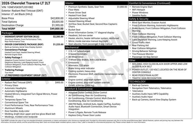 New 2026 Chevrolet Traverse LT w/ Midnight/Sport Edition AWD/4WD image 5