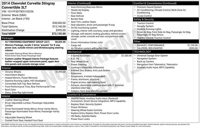 Certified 2014 Chevrolet Corvette Stingray Convertible w/ 3LT Preferred Equipment Group RWD image 6