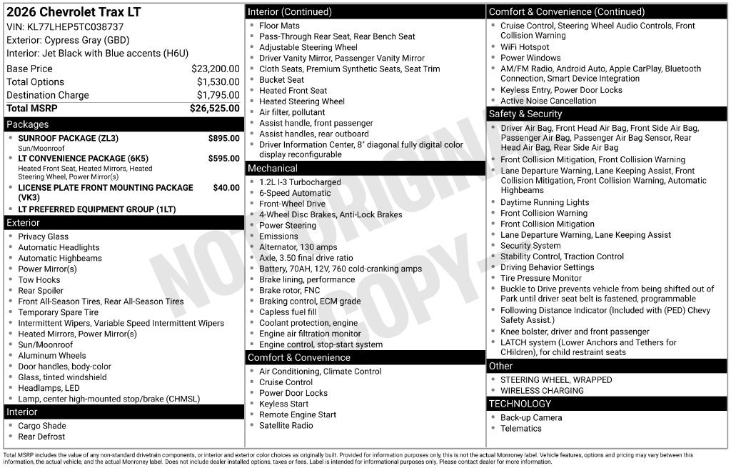 New 2026 Chevrolet Trax LT w/ Sunroof Package FWD image 27
