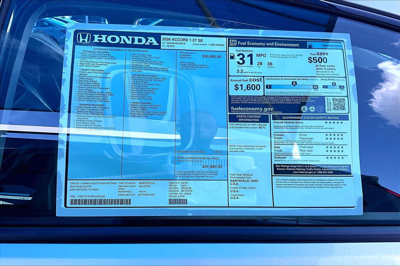 New 2026 Honda Accord SE image 18