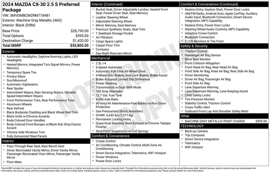 Used 2024 MAZDA CX-30 AWD 2.5 S w/ Preferred Package image 7