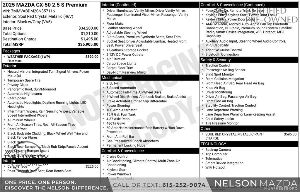 Certified 2025 MAZDA CX-50 AWD 2.5 S w/ Weather Package image 2