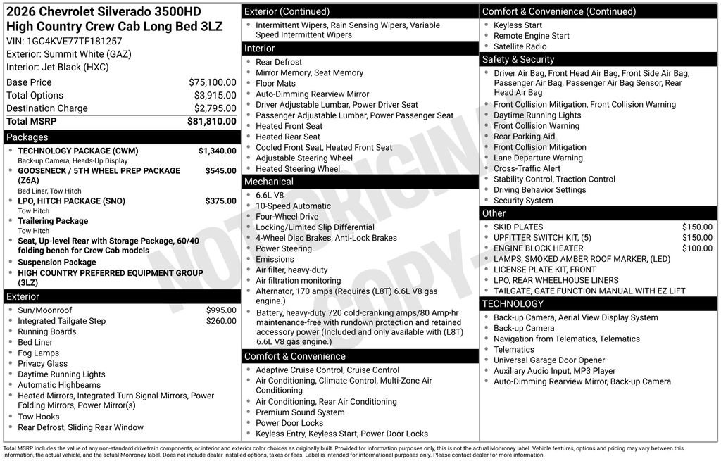 New 2026 Chevrolet Silverado 3500 High Country w/ Technology Package image 33