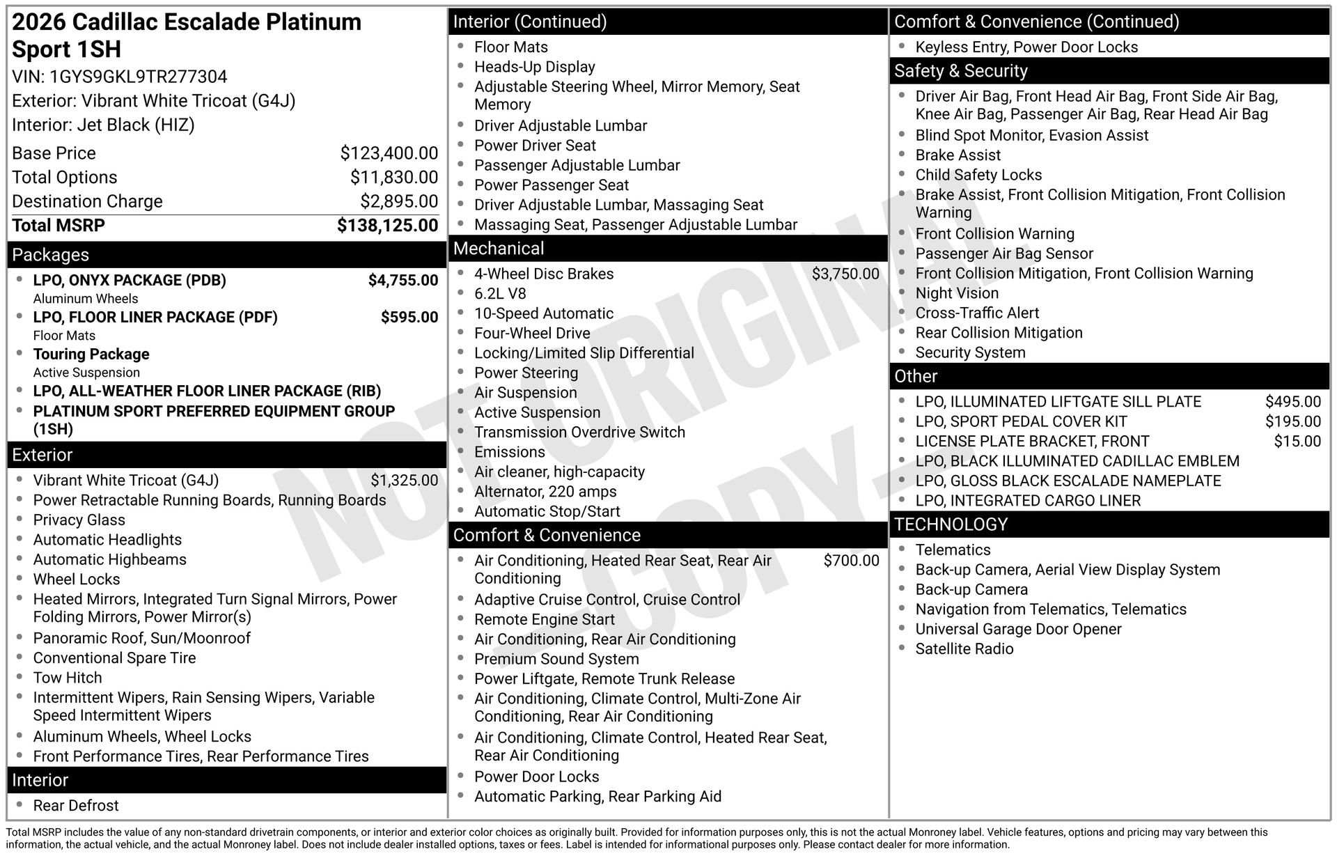 New 2026 Cadillac Escalade Platinum Sport w/ LPO, ONYX Package image 45