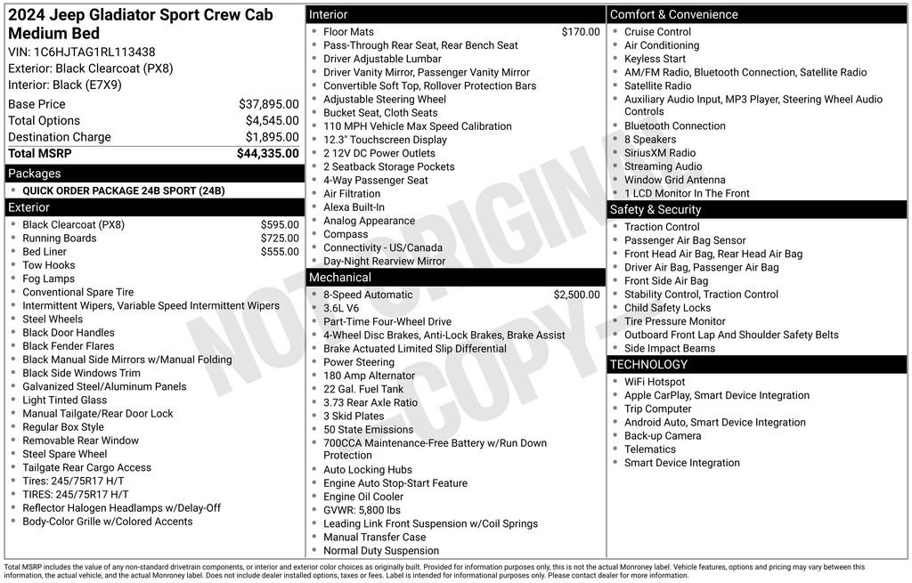 Certified 2024 Jeep Gladiator Sport AWD/4WD image 10