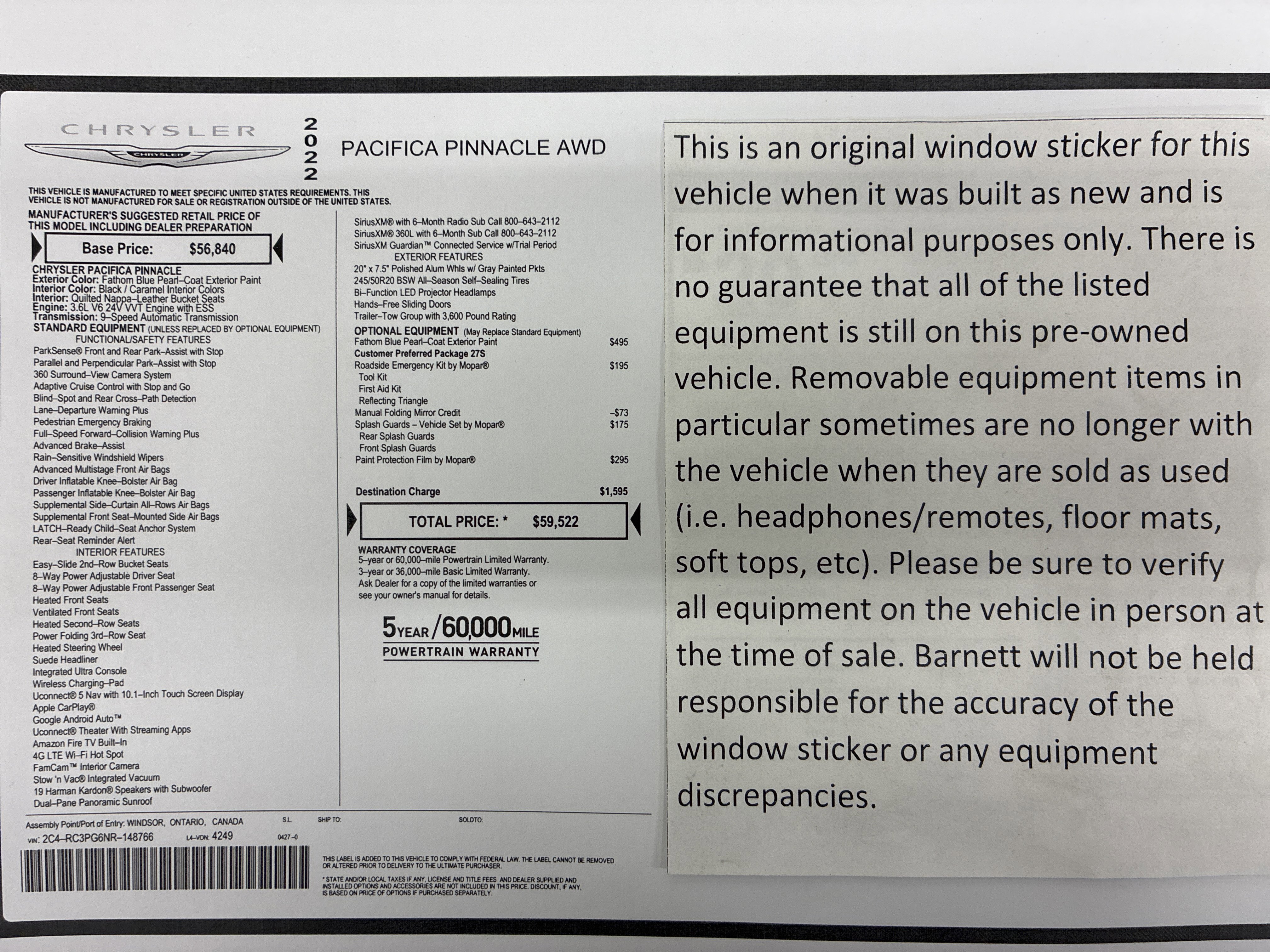 Certified 2022 Chrysler Pacifica Pinnacle AWD/4WD image 2