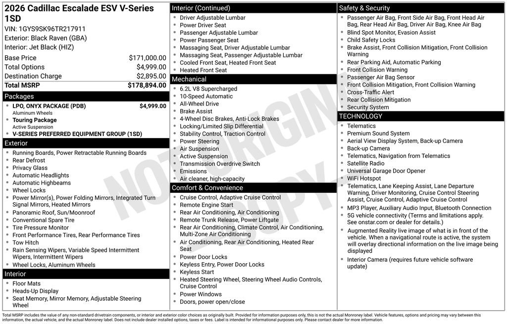 Used 2026 Cadillac Escalade ESV V w/ LPO, ONYX Package AWD/4WD image 44