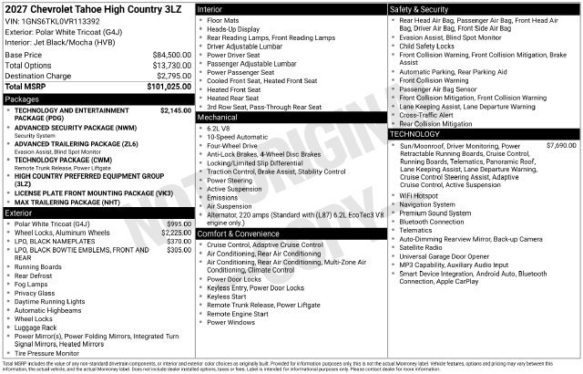 New 2027 Chevrolet Tahoe High Country AWD/4WD image 25